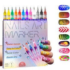 12-Color Nail Art Pens & Nail Art Markers Set – Fine Tip Nail Polish Pens for...