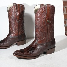 Deadstock Teju Lizard Cowboy Western Boots Brown Exotic Leather Men's Size 9.5