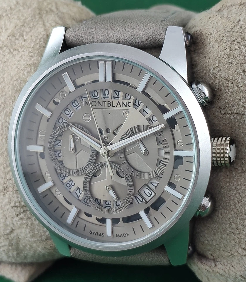 Luxury Montblanc Chronograph Gray Dial Date Men Wristwatch "Keep Good Time" - Image 3 of 4