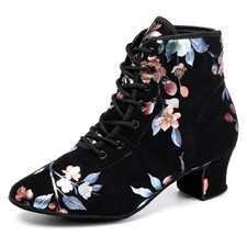 HROYL Women's Latin Dance Boots Low Heel Close Toe Ballroom Tango...