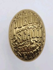 Antique Brass Door Knob City of New York Public School Embossed Single Door Knob