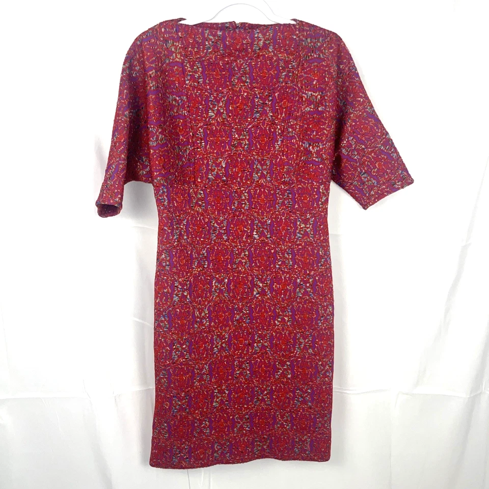 VTG 1960s Mod Dress Handmade Red Purple Abstract Retro Short Sleeve Midi Length - Image 2 of 4