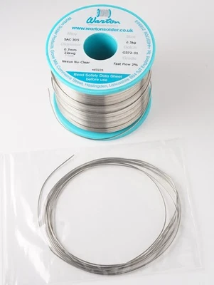 2m 5m Warton Metals SAC305 No Clean Silver Lead Free Solder Wire 0.7mm 22swg