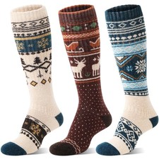 3 Pairs Thermal Merino Wool Ski Socks - Thick Knee High Winter Warm for Men  Wo