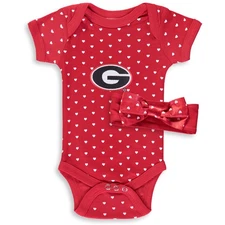 Girls Newborn & Infant Red Georgia Bulldogs Hearts Bodysuit and Headband Set