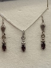 B&ouml;hmischer Granat Schmuck Set antik  Silber Schmuckset Ohrringe Kette Anh&auml;nger
