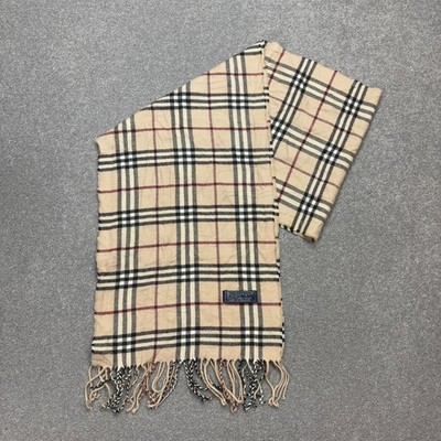 Burberry London Schal 66x12 cm Creme Nova Check 100% Lammwolle Made England