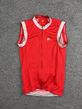 Castelli Sleeveless Cycling Jersey Mens S Red Full Zip 3 Pockets Reflective