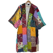Kantha Duster Kimono Jacket 100 Cotton Embroidered India Boho One Size 24" PTP
