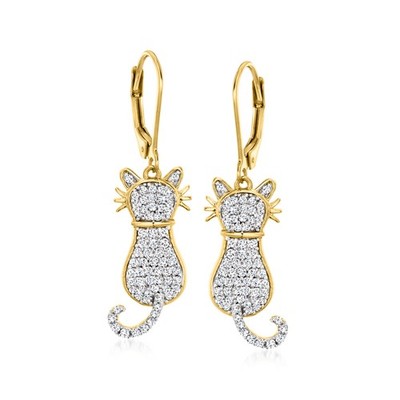 0.80 ct. t.w. White Topaz Cat Drop Earrings in 18kt Gold Over Sterling