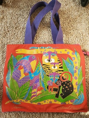 Laurel Burch ''Animalia'' Shoulder Tote Zipper Top Canvas Bag 19x15'' Unused D4