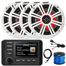 Kicker 51KMC4 AM/FM AUX Receiver, 4x 6.5" 195W Speakers, White Grille, Adapter