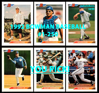 1992 Bowman Baseball Base Cards #1-250 Your Choice $2 or 2 Card Minimum YOU PICK