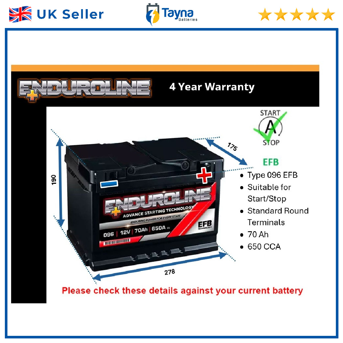 EFB Battery fits VW T-CROSS CC T-ROC BORA CRAFTER Stop Start 096 EFB New