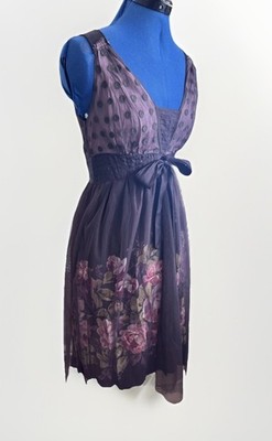 Rene Derhy Brown Polka Dot & Floral Shear Prairie Cottage Core Boho Dress Size S