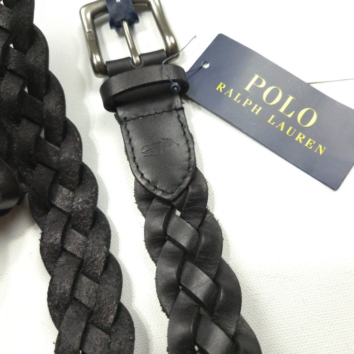 Polo Ralph Lauren LEATHER Belt Mens -XL 38- Black BRAID  display picture 1
