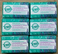 6x Tom's of Maine Natural Beauty Bar Soap, Lavender & Shea With Raw Shea Butter,