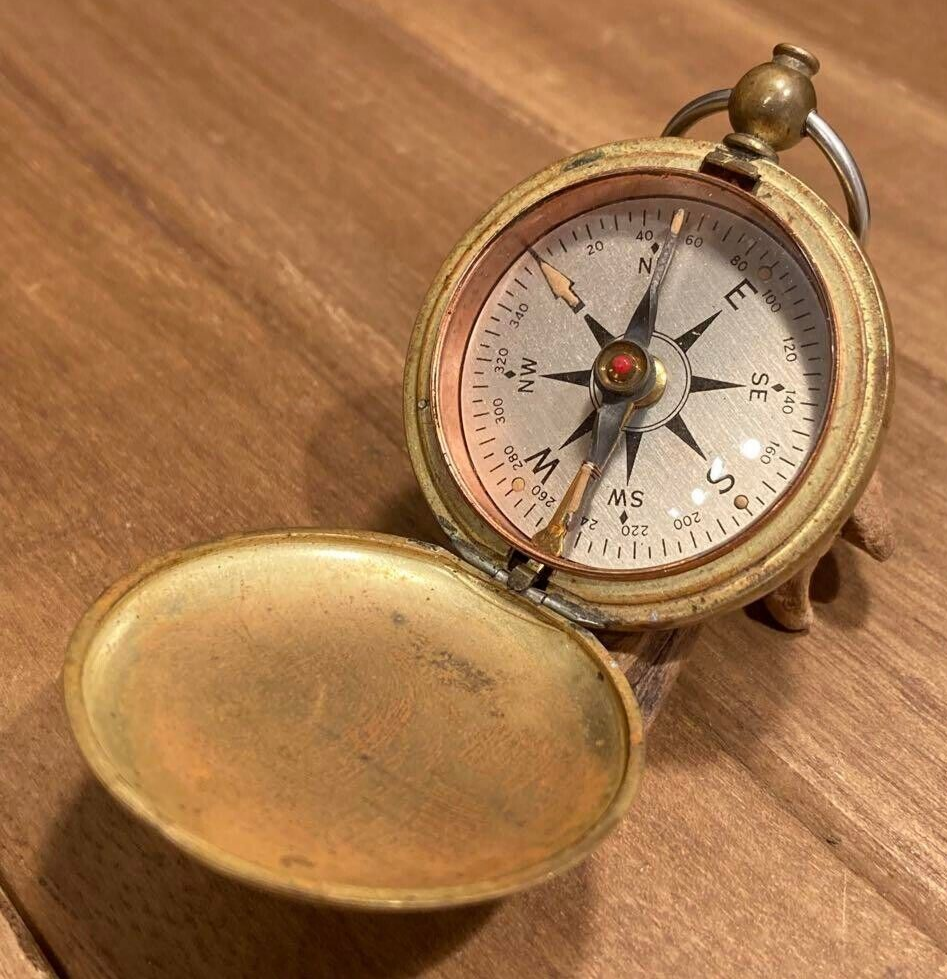Brass Vintage Compass Pocket Watch Sweetheart Jewelry Usce Antique