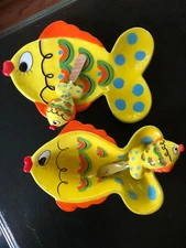 Ceramic Fish serve set hand painted 4 pieces appetizers dips sauces side dish