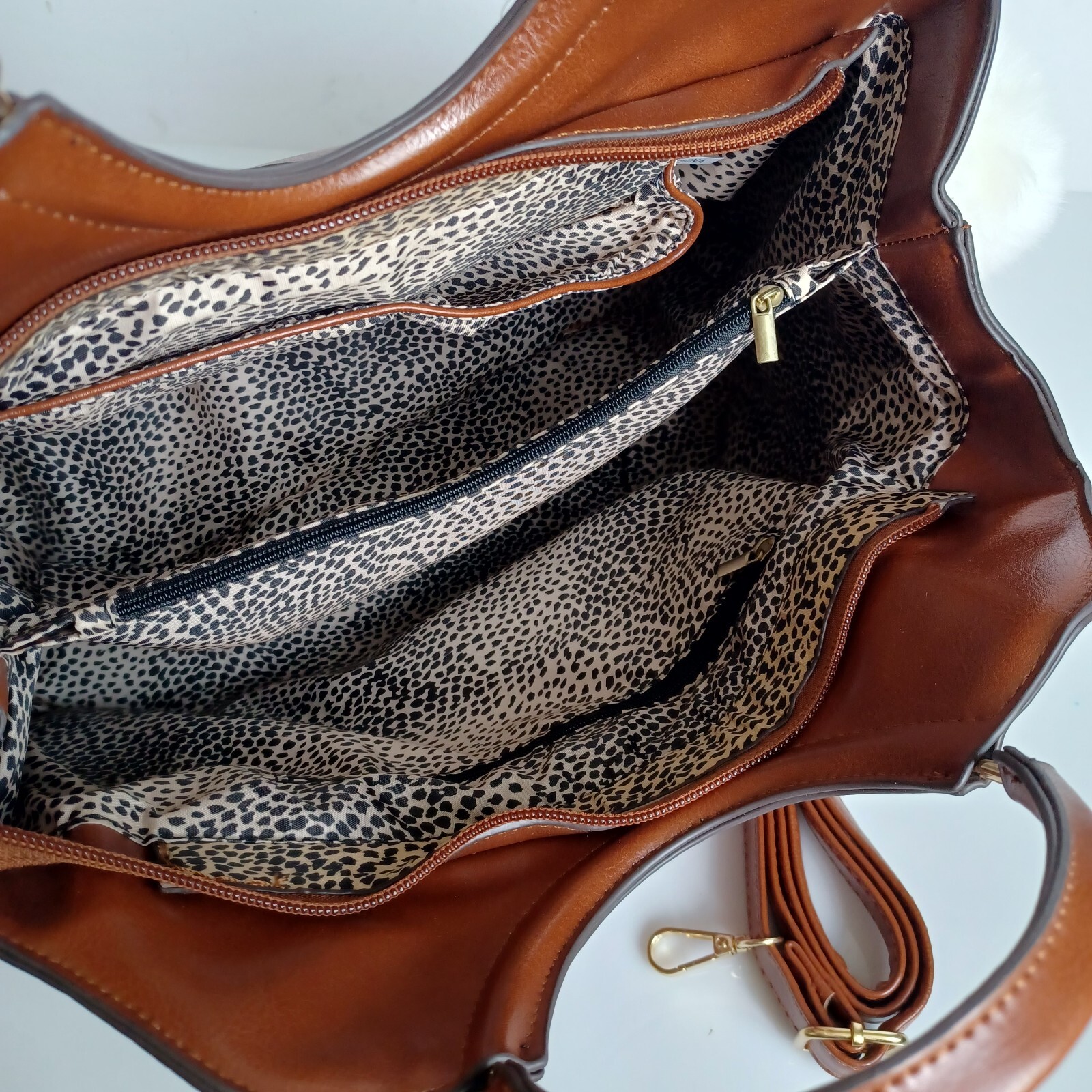 Di Vita Collection Brown Striped Plaid Shoulder Bag/Hand Bag with Fur Pom Charm