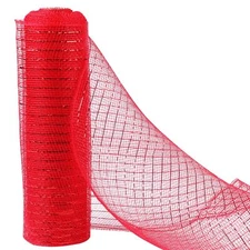 Red Mesh Ribbon 10 Inch x 30 Feet Christmas Decorative Metallic Poly Mesh Rib...