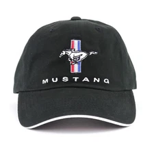 Ford Mustang Tri-Bar Emblem Baseball Hat Ball Cap Black Embroidered Licensed