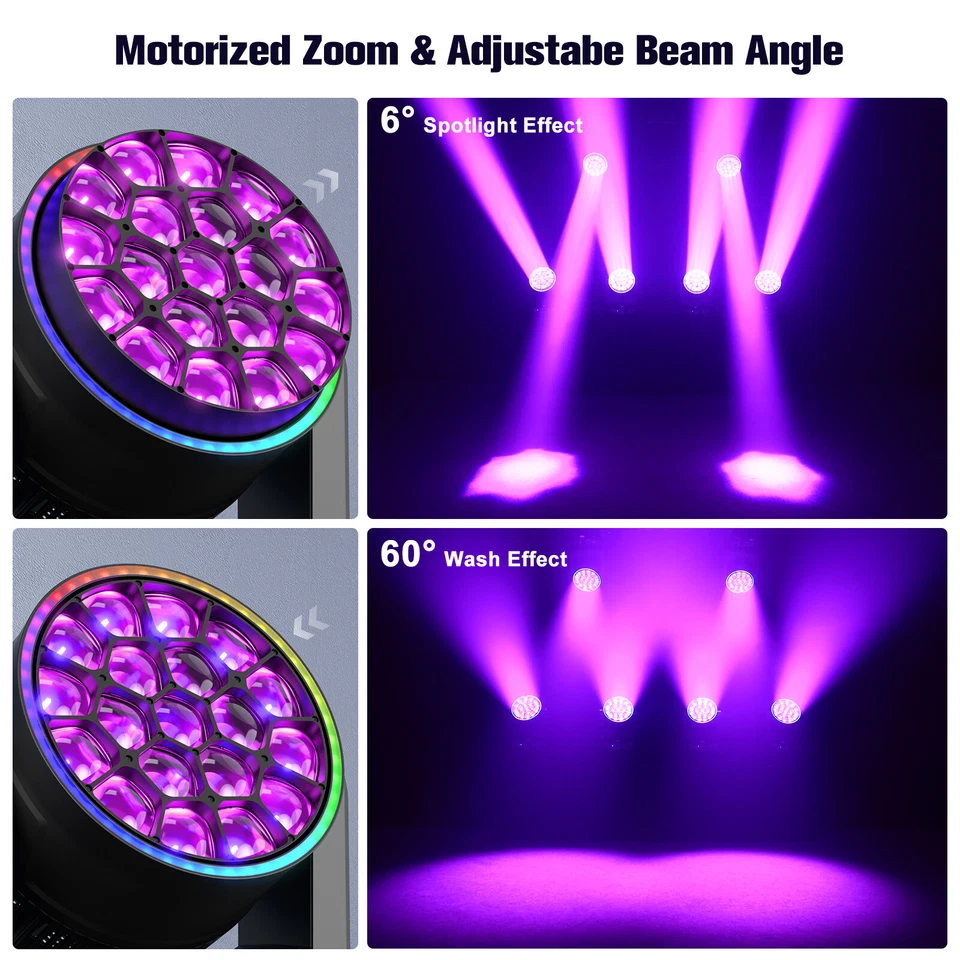 19X20W LED Zoom Moving Head Stage Light RGBW DMX Beam Wash Lighting DJ Disco Bar - Image 4 of 4