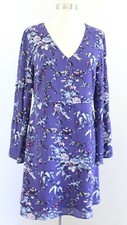 Ann Taylor Loft Purple Floral Frosted Branch Bell Sleeve V Neck Dress Size 4