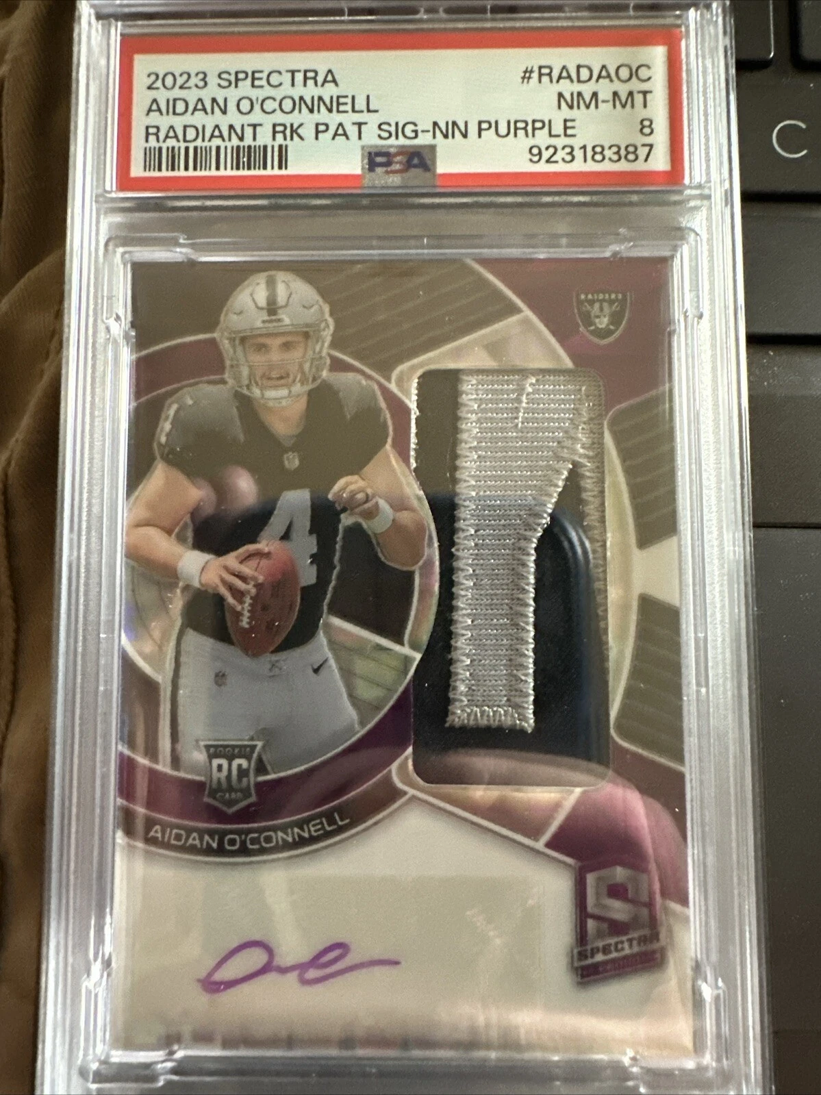 Aidan O'Connell Panini Spectra Radiant Rookie Patch Signatures #RADAOC Neon Purple