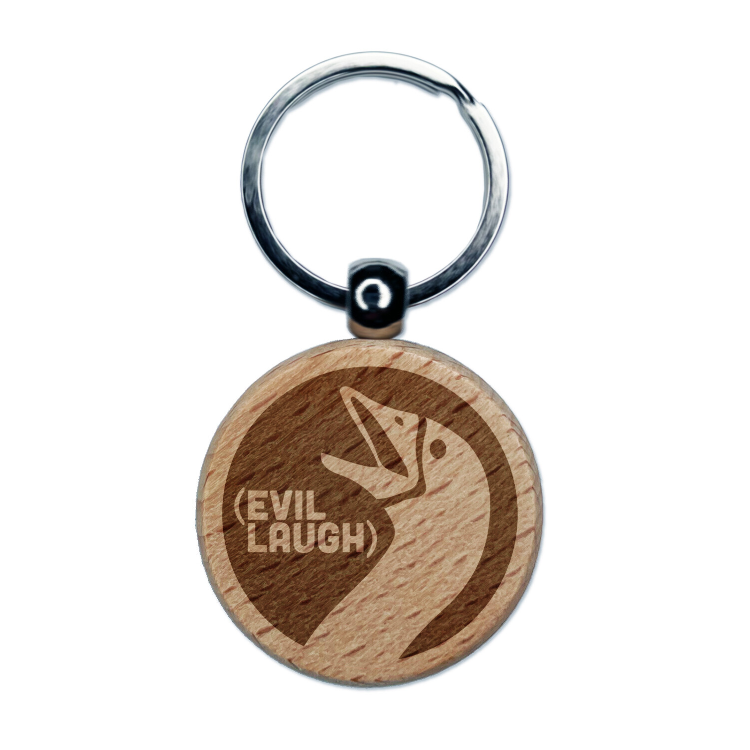Goose Evil Laugh Engraved Wood Round Keychain Tag Charm
