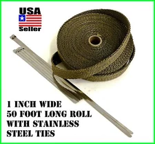 Titanium Lava Wrap Exhaust Turbo Manifold Pipe Header 1" x 50' Stainless Tie Kit