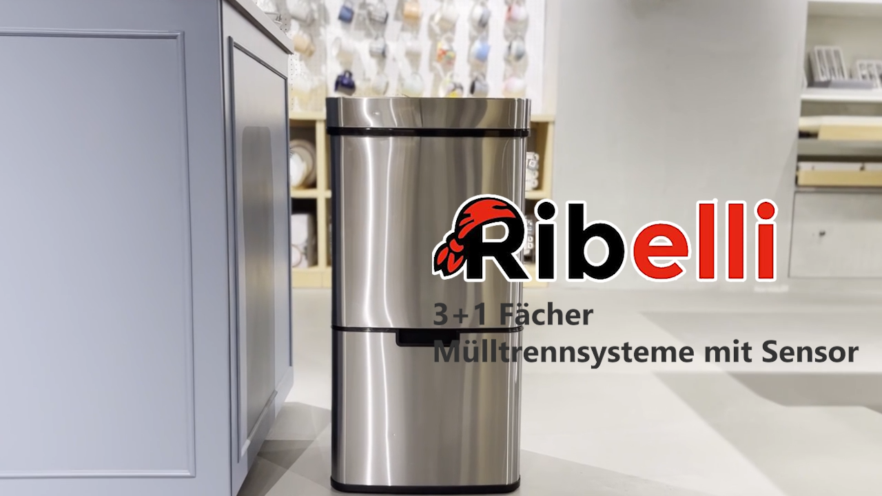Ribelli 72L Mülleimer mit Sensor - Edelstahl, 4-Fach (500611  