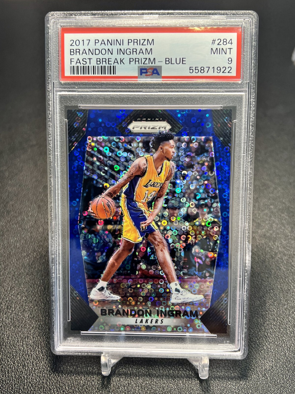 2017 Prizm Basketball Fast Break Blue Prizm /175 Brandon Ingram #284 PSA 9 MINT