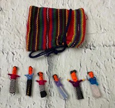 Set of 6 Guatemalan Handmade Worry Dolls with a Colourful Crafted Storage Bag