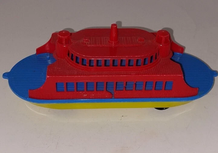 PYRO земли моря пластиковый паром красный синий желтый лодка игрушка сделано в США 1950-х - читать - Изображение 3 из 4