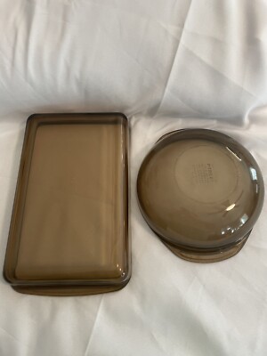 Vintage PYREX Corning Casserole Dish #232 & #024 Casserole dish Both Amber 