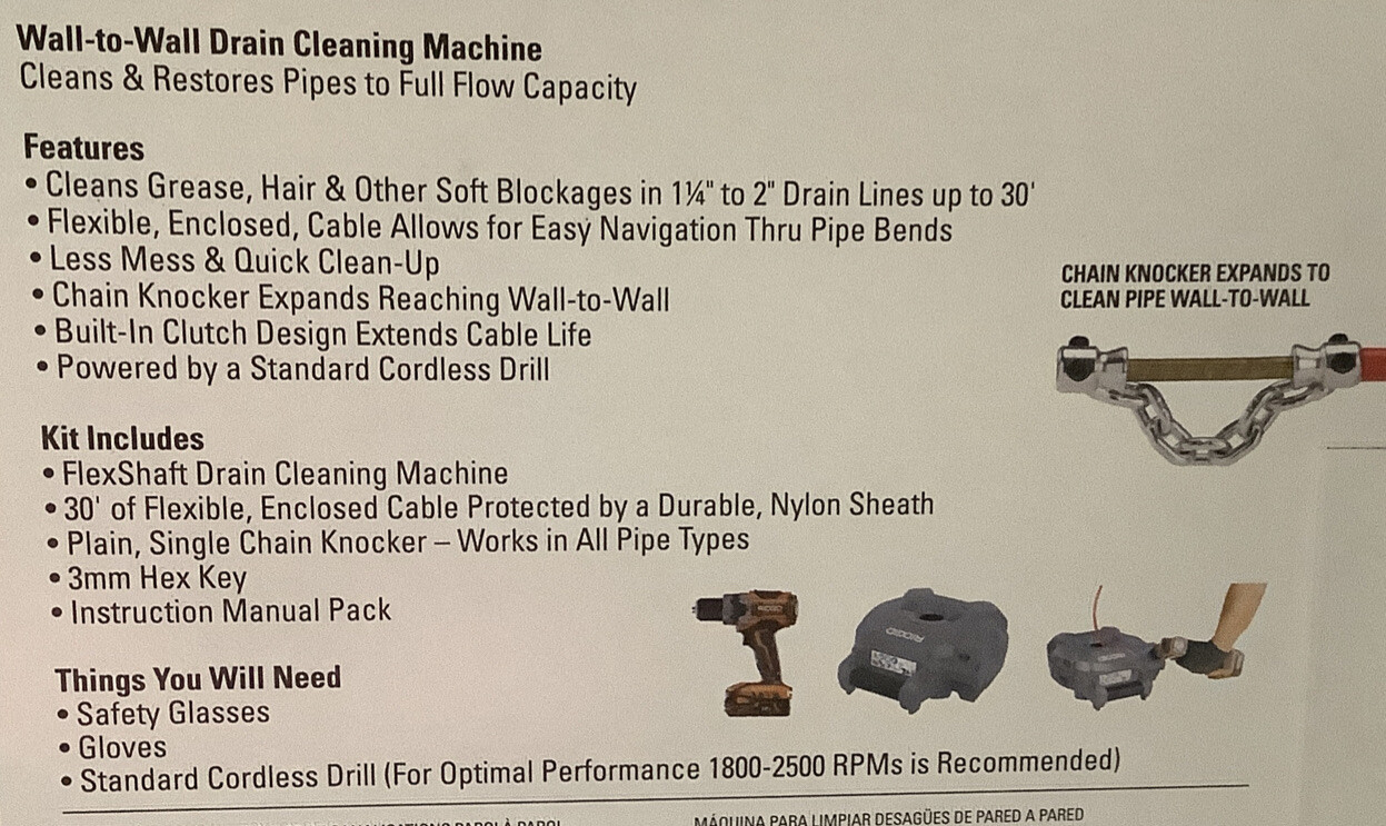 Ridgid FlexShaft K912 WalltoWall Drain Cleaning Machine 74978 Gray