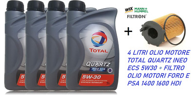 Oil Filter + 4 Liters Total Quartz Ineo ECS 5W30 ACEA C2 PSA B712290 1.4 1.6 HDI