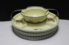 Vintage Royal Oven Serve Serving Plate and Bowl- Metal Holder with Handle 10.5"