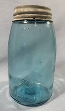 Vintage Blue/Aqua BALL MASON JAR w/Error (One 'L' Mistake), Quart, TX 2, Bubbles