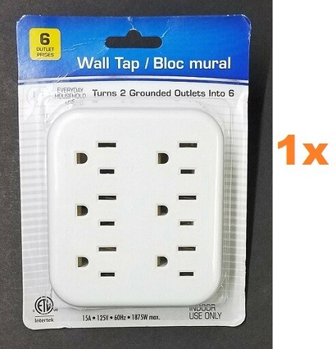 6 Outlet plug Wall Tap Grounded Plug Adapter LOT of 1x 2x 4x or 6x ...