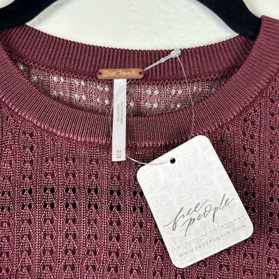 Free People H20 Crew Pull Over Raw Garnet Knit Top Size