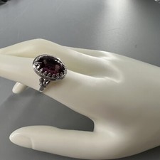 Amethyst Purple Stone Solitaire Cocktail Ring On Sterling Silver Sz 6-1/2
