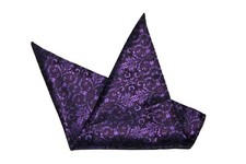 SW for Gascoigne Silk Jacquard Pocket Square Ornate Scroll Pattern Purple Men's