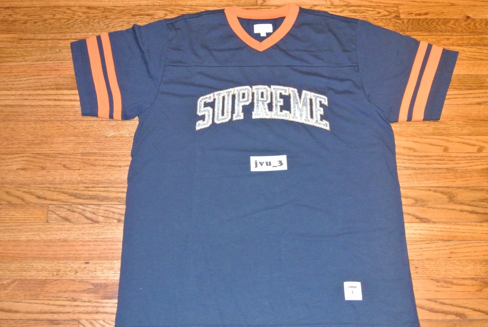 NOUVEAU SUPREME FW17 GLITTER ARC FOOTBALL TOP MARINE LARGE BOÎTE LOGO CDG 