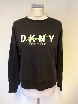 BRANDNEU DKNY SPORT SCHWARZ RUNDHALS LANGÄRMELIGES SWEATSHIRT TOP GRÖSSE M
