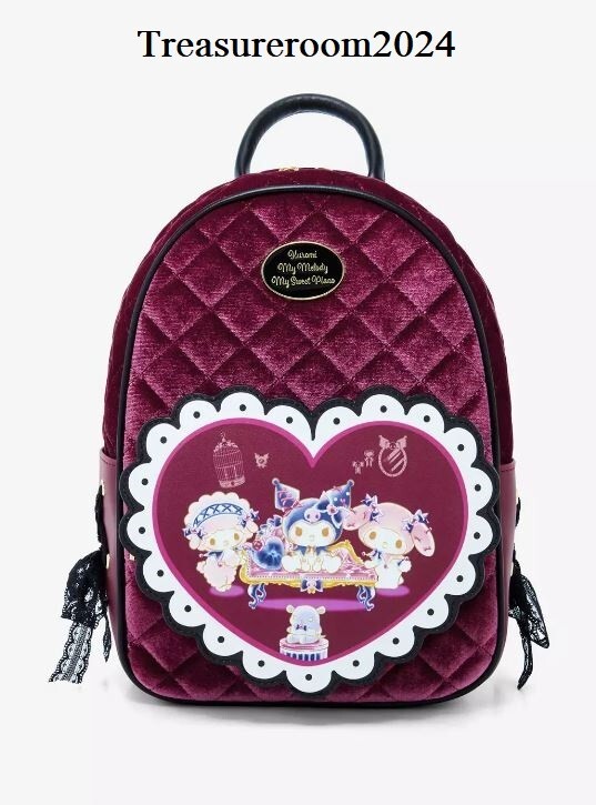 HOT TOPIC Kuromi My Melody My Sweet Piano Velvet Mini Backpack Sanrio NEW!