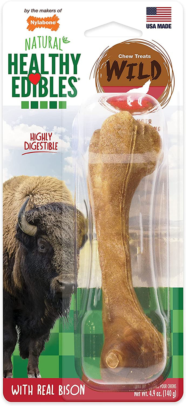 Nylabone Edibles Wild Natural Long-Lasting Bison Flavor Chew