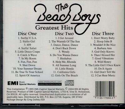 THE BEACH BOYS - GREATEST HITS - 37 SONGS - MINT 3 CD BOX SET | eBay