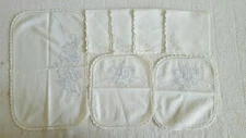 VTG Lady Vintage Handkerchiefs Linen Plate Mat Floral Embroidery Good Condition